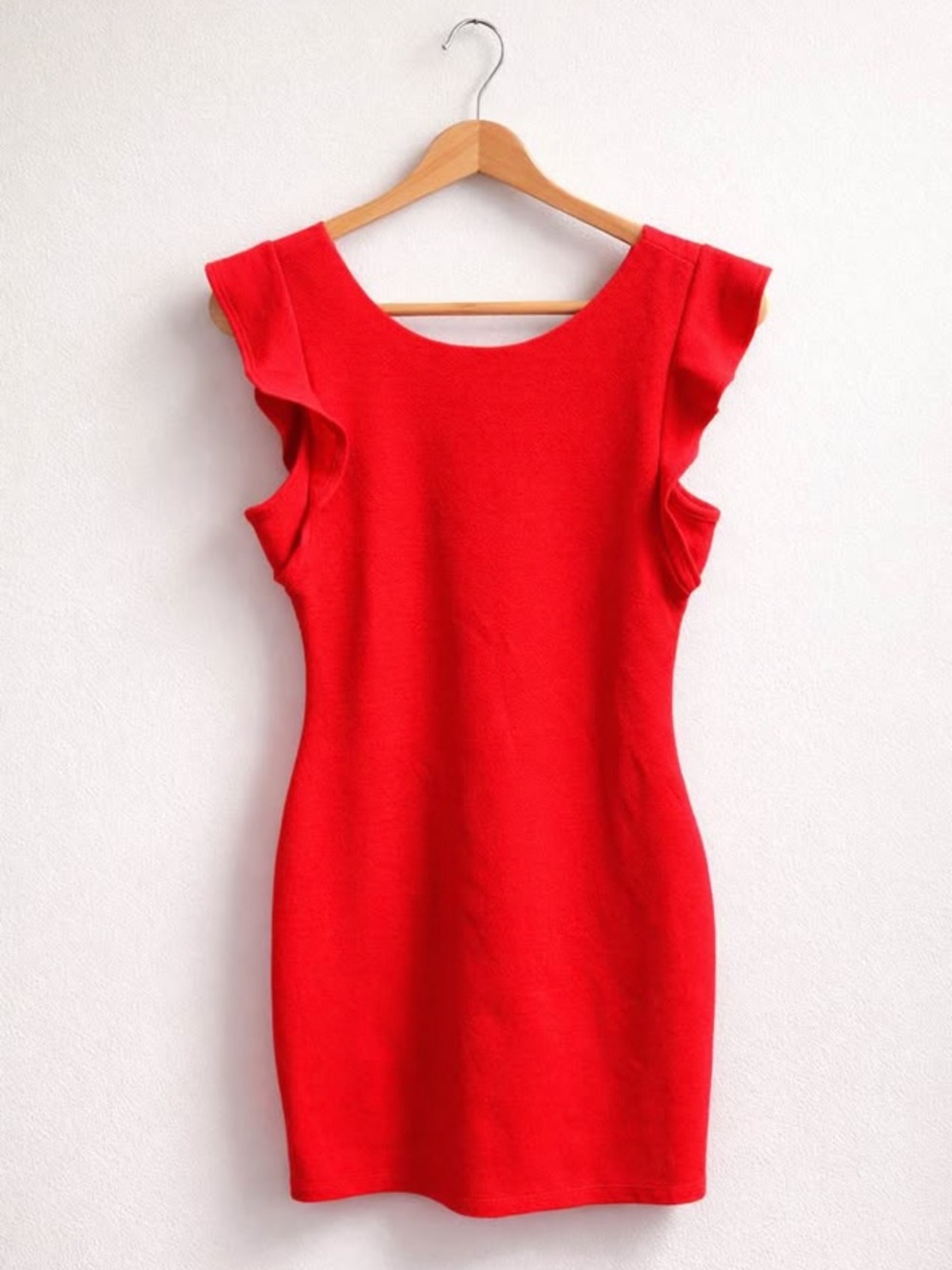Flattering Red Ruffle-Sleeve Mini Dress